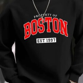 Erkek Uzun Kollu Bisiklet Yaka Boston Yazılı Iki Iplik Sweat