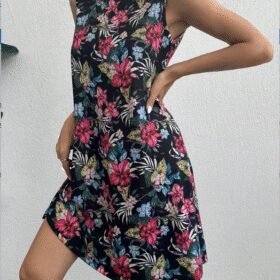 Kadın Renkli çiçek Baskılı Süprem Elbise