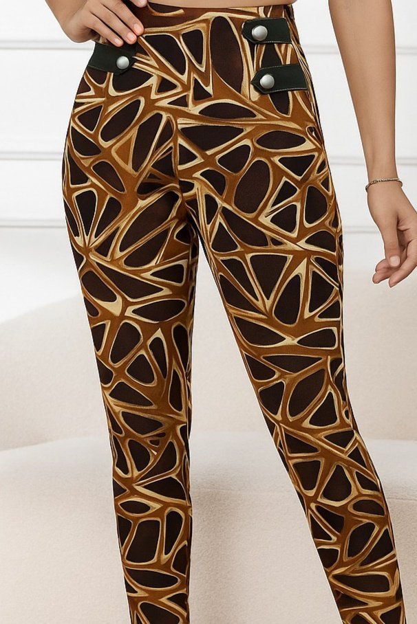 Kadın Yüksek Bel Kaz Ayağı Desenli Yan şerit Düğme Detaylı Dalgıç Pantolon - Görsel 2