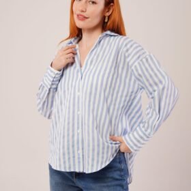 Çizgili Rahat Kesim Mavi Gömlek