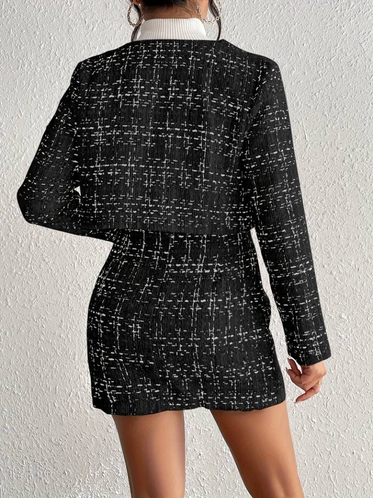 Kadın Uzun Kollu önü Düğmeli şanel Ceket Ve Etek Takım - Görsel 2