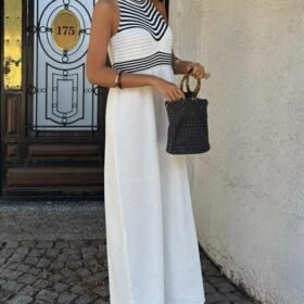 Roba Çizgili Uzun Triko Elbise 2858