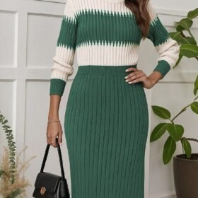 Kadın Uzun Kollu Triko Etekli Takım