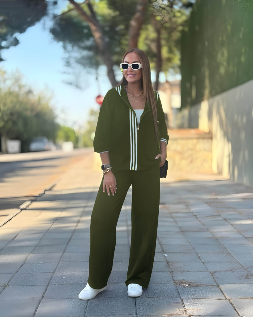 Kadın Uzun Kollu Kapşonlu Onu şerit Detaylı Fermuarlı Viskon Iki Iplik Bluz Ve Pantolon Ikili Takım - Görsel 3