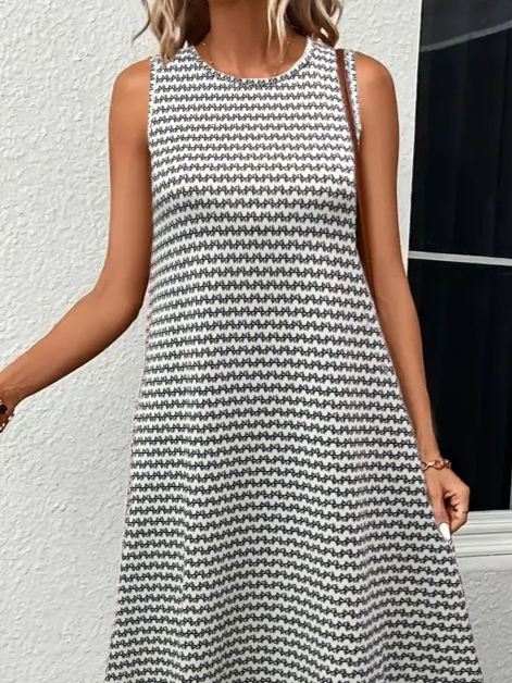 Kadın Bisiklet Yaka Desenli Sandy Midi Elbise - Görsel 2