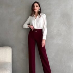 Kadın Yüksek Bel Krep Kumaş Full Likralı Ispanyol Paça Kemer Dahil Pantolon