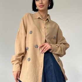 Bej Taş İşlemeli Gömlek