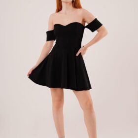 Kol Detaylı Straplez Siyah Mini Elbise