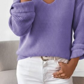 Kadın Uzun Kollu V Yakalı Düğmeli Triko Bluz