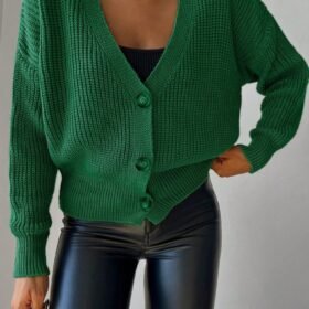 Kadın Uzun Kollu Düğme Detay Triko Hırka