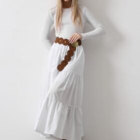 Pamuklu Beli Lastikli Etek - Beyaz