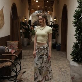 Desenli Viskon Etek - Gri