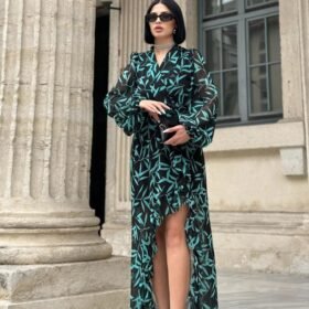 Desenli Desenli Fırfırlı Elbise