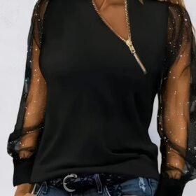 Kadın Uzun Kollu Asimetrik Fermuar Detaylı Viskon Iki Iplik Bluz