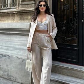 Çizgili Keten Takım 9425-22