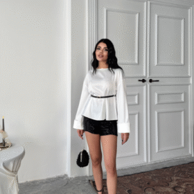 KEMER DETAYLI SATEN BLUZ - Beyaz