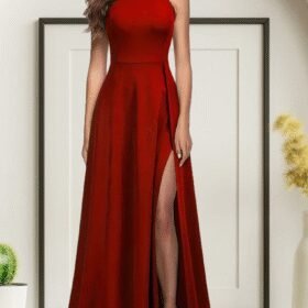 Kadınhalter Yaka Derin Yırtmaç Detaylı Tam Boy Ithal Krep Abiye Elbise