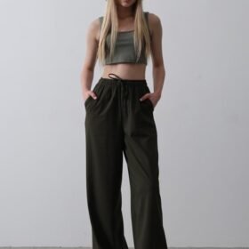 Beli Lastikli Bol Paça Pantolon - Haki