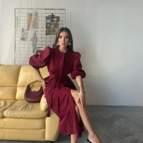 TENCEL KARPUZ KOL ELBİSE - Bordo