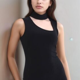 Kadın Asimetrik Yaka Sandy Kumaş Fırsat Ürün Diz Üstü Elbise