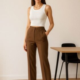 Poly Viscose Yüksek Bel Pervazli Pantolon