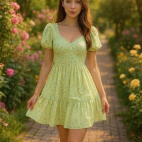 Yeşil Sırt Dekolteli Elbise