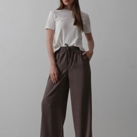 Beli Lastikli Bol Paça Pantolon - Kahve