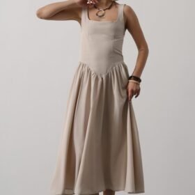 Askılı Uzun Elbise - Taş