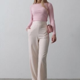 Beli Yarım Lastikli Palazzo Pantolon - Pudra