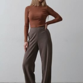 Beli Yarım Lastikli Palazzo Pantolon - Kahve