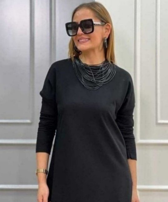 Kadın Uzun Kollu Bisiklet Yaka Etek Ucu Deri Dantelli Viskon Iki Iplik Midi Elbise - Görsel 2