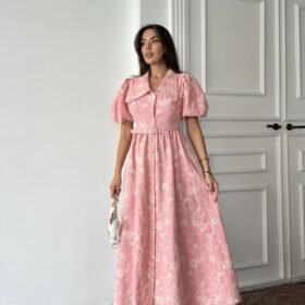 Pembe Bebe Yaka Balon Kollu Elbise