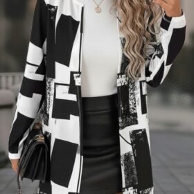 Kadın Uzun Kollu önü Açık Desenli Modal Kısa Ceket