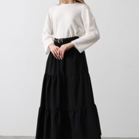 Pamuklu Beli Lastikli Etek - Siyah