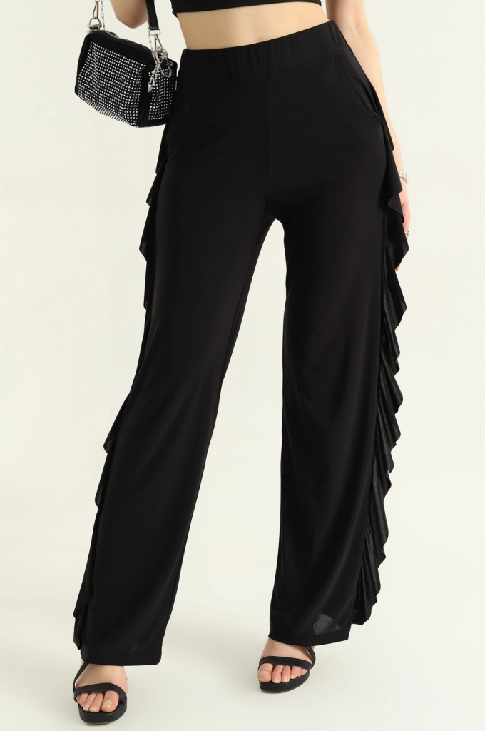 Kadın Yüksek Bel Yanları Volanlı Cepli Sandy Pantolon - Görsel 4