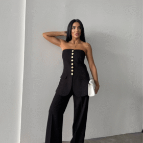 TASARIM GOLD DÜĞMELİ STRABLEZYELEK - Siyah