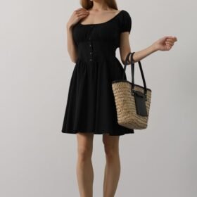 Beli Korseli Mini Elbise - Siyah