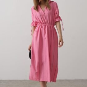 Beli Lastikli Elbise - Pembe