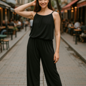 Kadın Rahat Kesim Askılı Bol Paça Sandy Kumaş Fırsat Ürün Tulum-Elbise