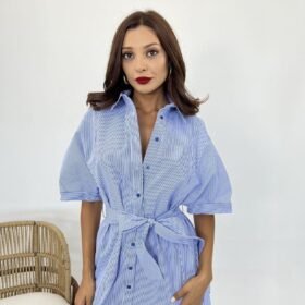 5318 ELBİSE-MAVİ BEYAZ ÇİZGİLİ