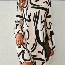 Kadın Uzun Kollu Balıkçı Yaka Desenli şardonlu Dalgıç Elbise