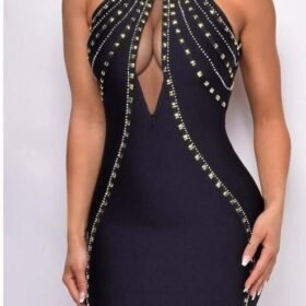 Kadın Dalgıç Kumaş Taş Detaylı Mini Boy Elbise