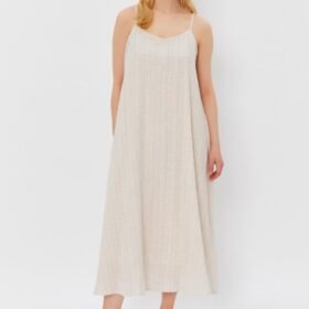 Askılı Uzun Çan Elbise - Natür