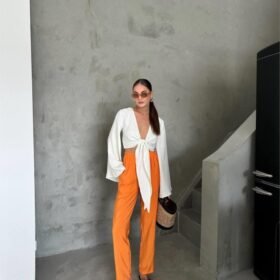 BEL LASTİK DETAYLI MODAL KUMAŞ PANTOLON - Orange