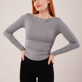 Yaka Detay Uzun Kollu Basic Gri Bluz