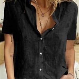 Kadın Kısa Kollu Basic Keten Gömlek