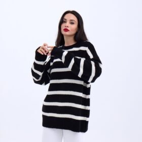 43111 TRİKO ÇİZGİLİ SALAŞ KAZAK-SİYAH-EKRU