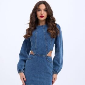 6834 WINDOWED DENIM DRESS-MAVİ