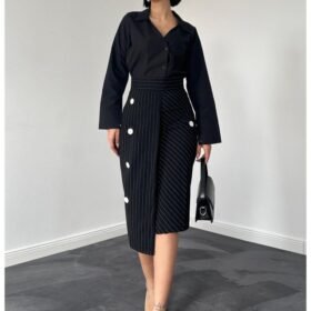 Siyah Çizgili Poliviskon Etek