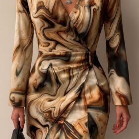 Kadın Uzun Kollu Kruvaze Yakalı Asimetrik Detaylı Mini Modal Elbise